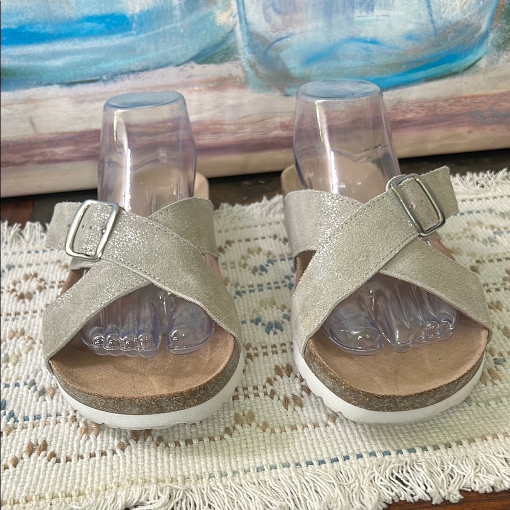 Silver Cross-Strap Sandals size 10 Sonoma - Picture 2 of 5